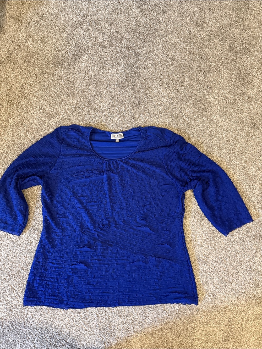 JM Collection Royal Blue Textured Scoop Neck Long Sleeve Top